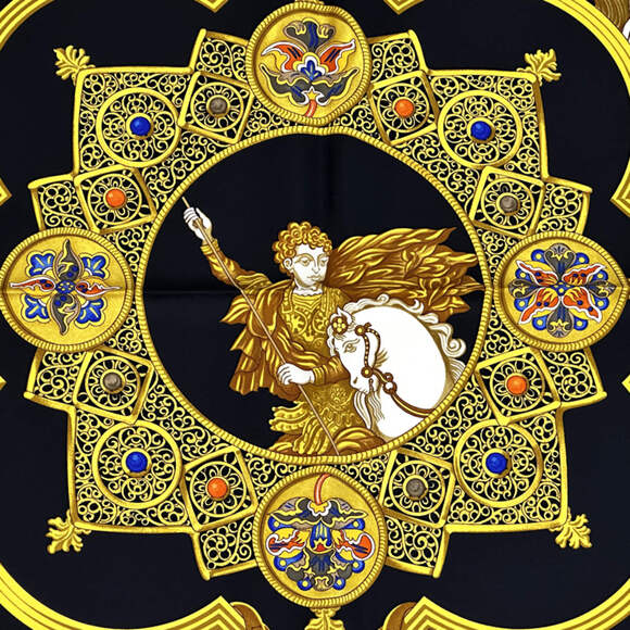 HERMES Authentic Black Silk Scarf - Picture 4 of 10